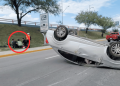 conductor volcó su vehículo en la avenida Miguel de la Madrid